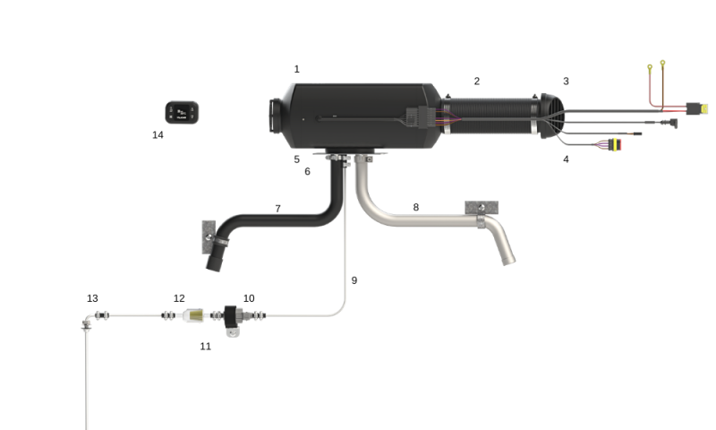 Horkovzdušné nezávislé topení YH 2kW 12V - vestavbový kompletní set