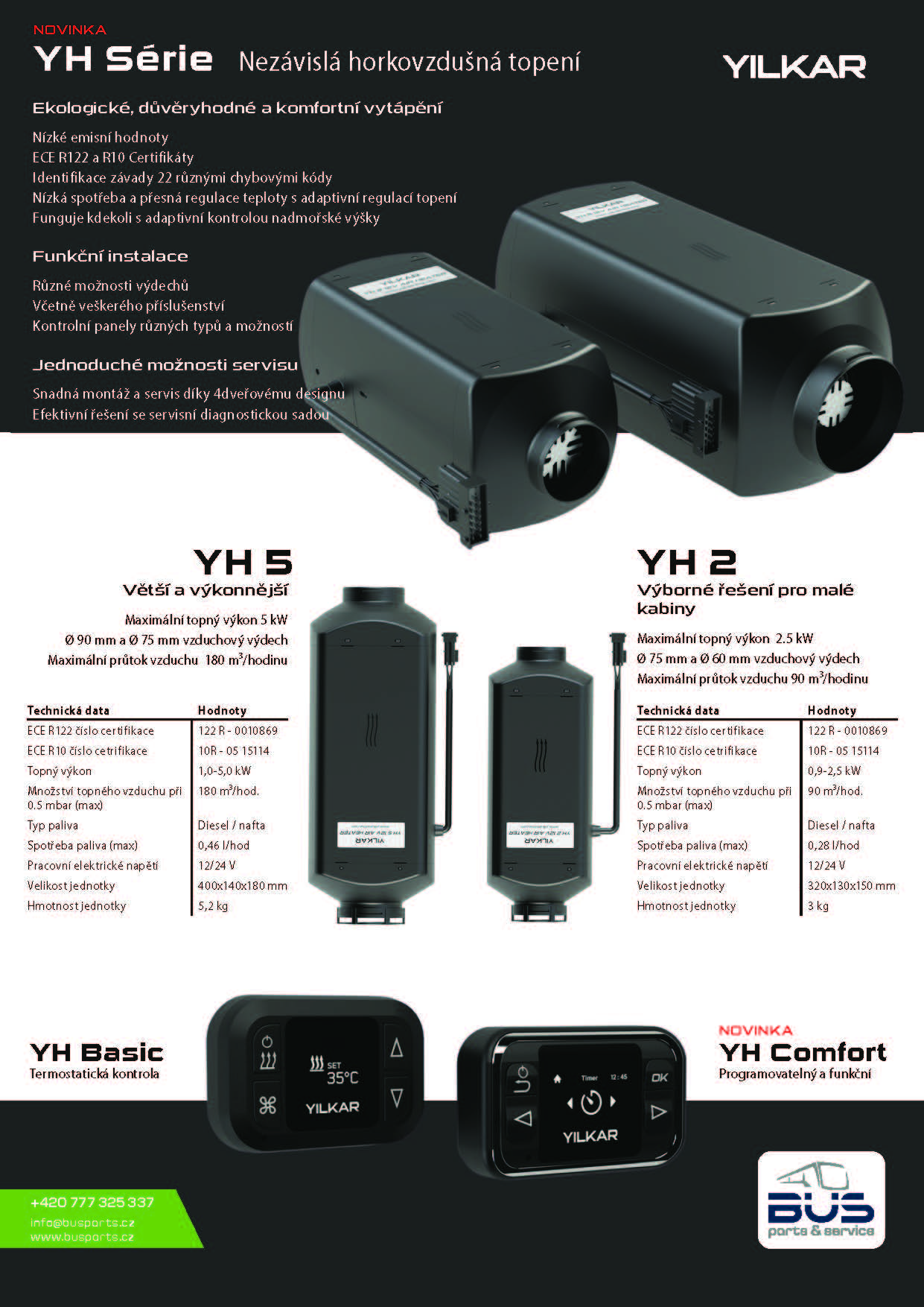 Horkovzdušné nezávislé topení YH 2kW 12V - vestavbový kompletní set