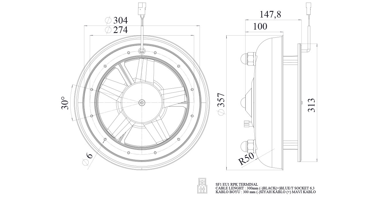 Ventilátor - turbo-ventilátor 12V - 600m3/hod