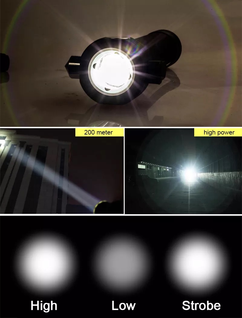 Multifunkční LED svítilna, nůž, alarm, power-banka, kladivo