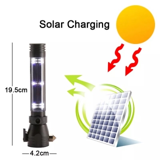 Multifunkční LED svítilna, nůž, alarm, power-banka, kladivo